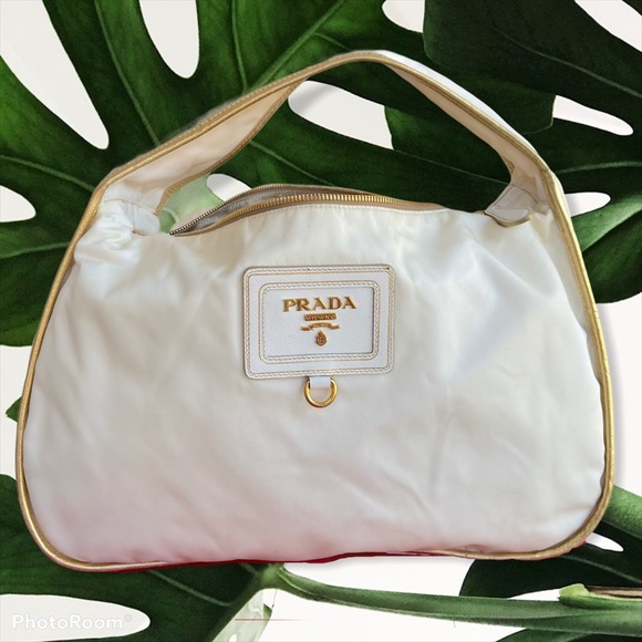 Prada Handbags - Prada Nylon XL Hobo Gold Satchel